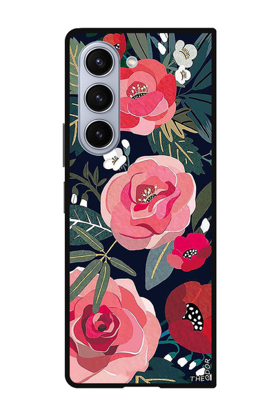 Theodor جراب واقٍ مضاد للخدش والصدمات لهاتف Samsung Galaxy Z Fold 6 زهور وأوراق