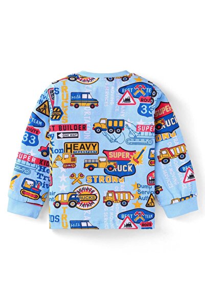 Babyhug Single Jersey Knit Bus Printed T-Shirt & Joggers Set - Navy Blue