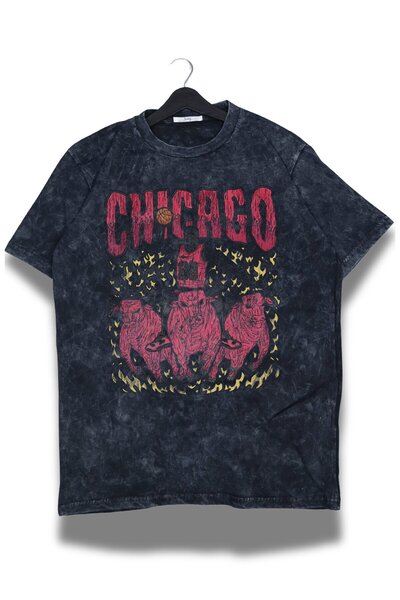 Fuddy Moda تي شيرت شيكاغو مكتوب عليه للجنسين، قابل للغسل، تي شيرت ريترو ذو رق...