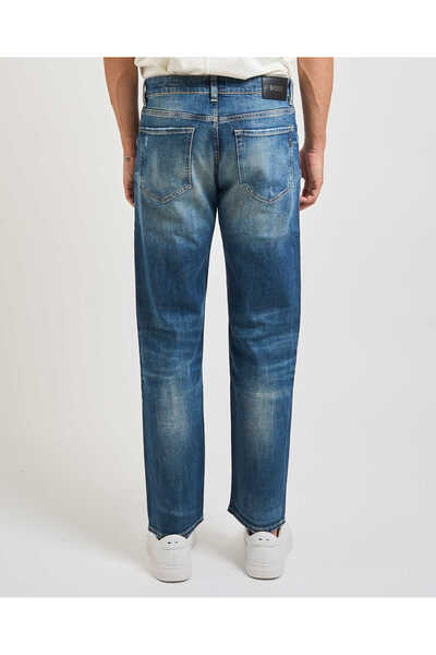 BOSS Erkek Eskitme Desenli Normal Kalıp Pamuklu Esnek Denim Lacivert Jeans 50546630-421