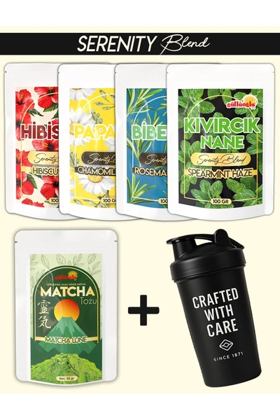 M. Nejat Güllü GÜLLÜOĞLU Güllüoğlu 5'li Çay Serisi + Shaker (Matcha-Hibiskus-Papatya-Biberiye-Kıvırcık Nane)