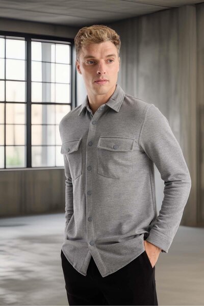 Valiberta Nova Pike Fabric Regular Fit Double Pocket Men's Shirt - Smoked