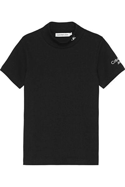 Calvin Klein MOCK NECK RIB TOP Kadın Siyah T-Shirt