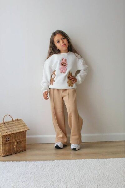Canlook Labubu Detailed Hooded Girl's Suit Winter Cotton Tracksuit Set
