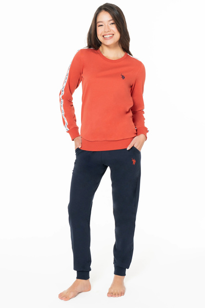U.S. Polo Assn. Women's Pajamas Set, Pocket, 100% Cotton, Long Sleeve, Crew Neck, Elastic Sleeves and Legs