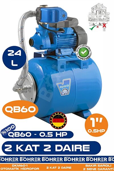 BÖHRER Alman QB60 0.37 KW 0.5 HP 24L Yatay Genleşme Tank -- Otomatik Hidrofor Bina Bahçe Su Pompası – 2 Kat