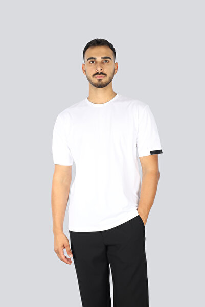 BOSS Erkek Regular Fit Yuvarlak Yakalı Kolu Logo Detaylı Kısa Kollu Beyaz T-S...