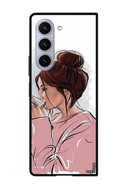 Theodor جراب حماية لهاتف سامسونج جالاكسي زد فولد 6 فتاة تشرب القهوة 1