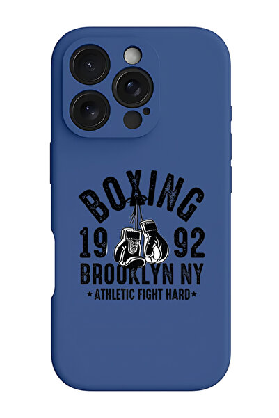 Theodor جراب حماية سيليكون سائل مقاوم للصدمات لهاتف iPhone 16 Pro أزرق - أسود بوكسينج بروكلين