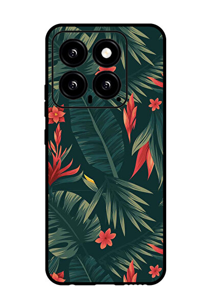 Theodor جراب واقٍ مضاد للخدش والصدمات لهاتف Xiaomi 14 بأوراق خضراء