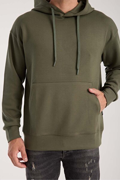 Valiberta Luc Oversize Basic Diver Fabric Viscose Hooded Pocket Sweatshirt Hoodie - Pine Green