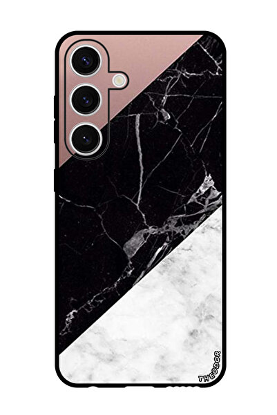 Theodor جراب واقٍ لهاتف Samsung Galaxy S24 Plus، لون رمادي وأسود، سطح رخامي سادة