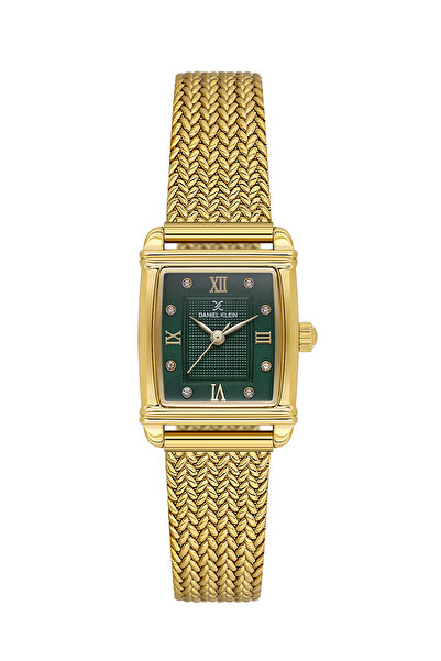 Daniel Klein DKE.1.10970-4 DİKDÖRTGEN ALTIN KAPLAMA YEŞİL KADRAN HASIR KORDON KADIN KOL SAATİ