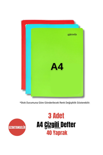 uzaktangelir Mynote A4 40 Sheets Stitched Plastic Cover Lined Notebook (3 Pieces)