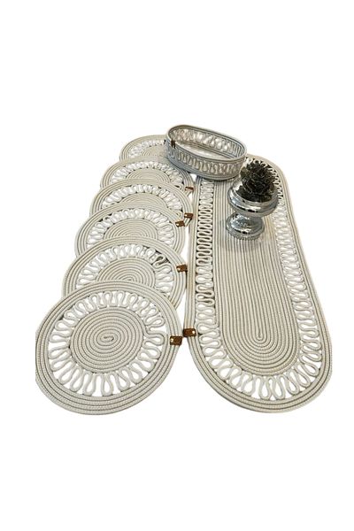sfb Hand Knitted Jute Runner Table Cloth with Plate Mat Decorative Unit Coffee Table Cloth Set