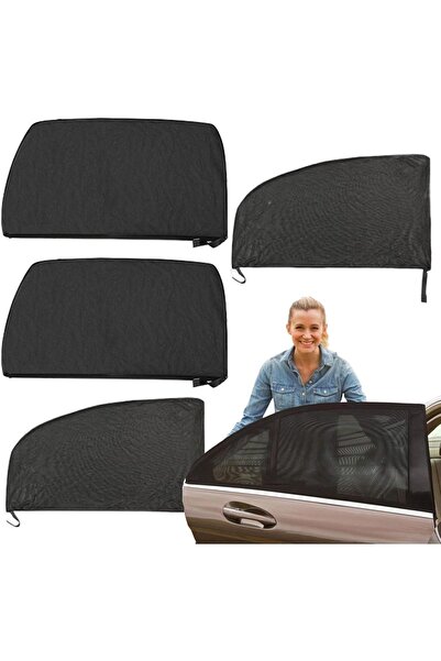 FOXMAG24 Σετ 4 σκίαστρα αυτοκινήτου, τύπου καλύμματος, αντικουνουπικά και αντι-UV, ελαστικό νάιλον ύφασμα, μαύρο