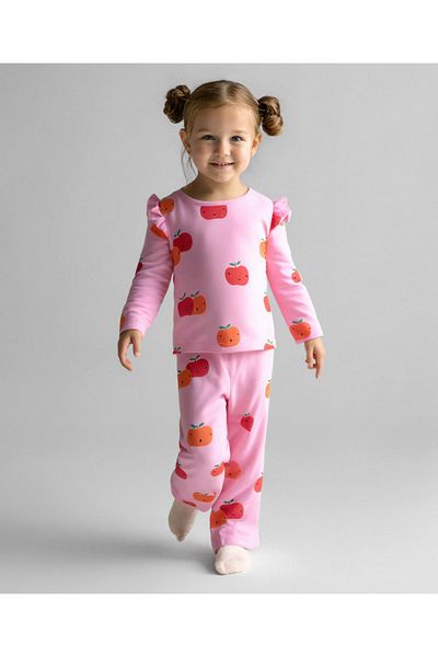 Bonfino 100% Cotton Knit Full Sleeves Co-ords T-Shirt & Wideleg Leggings Set with Pumpkin - Pink