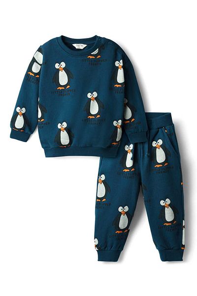 Bonfino Sweatshirt & Joggers Co-Ord Set With Penguin Print - Blue