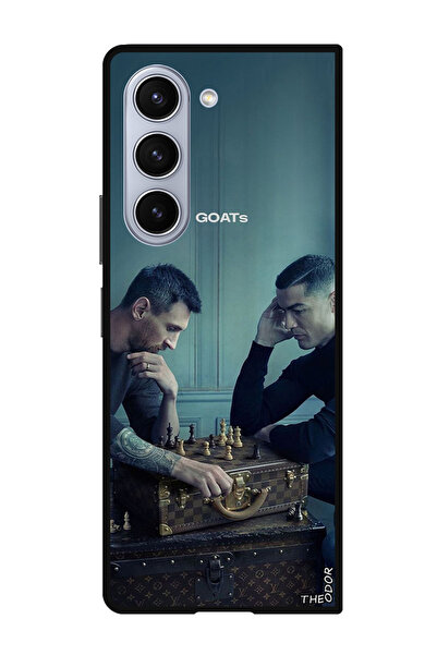 Theodor جراب حماية لهاتف سامسونج جالاكسي زد فولد 6 بتصميم شطرنج ميسي ورونالدو