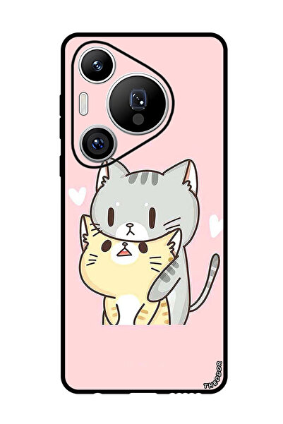 Theodor جراب واقٍ مضاد للخدش والصدمات لهاتف هواوي بيورا 70 برو بلس - قطتان تحبان