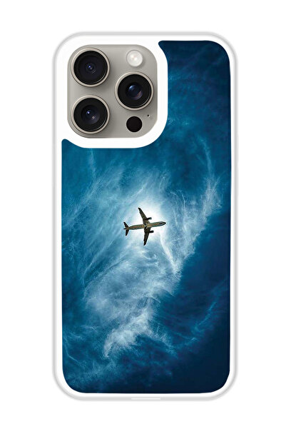 Theodor غطاء حماية لهاتف أبل آيفون 15 برو، طائرة في السماء (مصد أبيض)