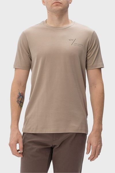PAUL&SHARK Men's Regular Fit Shark Logo on the Chest Cotton Round Neck Short Sleeve Sand T-Shirt 15311622-119