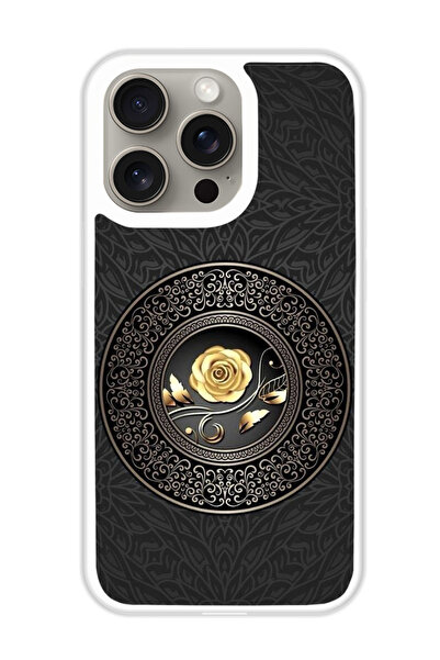 Theodor غطاء حماية لهاتف أبل آيفون 15 برو ماكس - زهرة ذهبية (مصد أبيض)