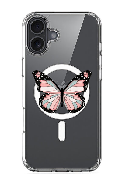 Theodor جراب ماج سيف متوافق مع آيفون 16، غطاء ممتص للصدمات للهاتف - فراشة