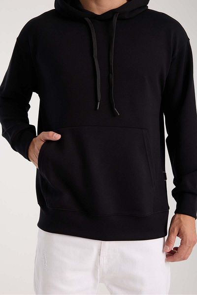 Valiberta Hanorac Luc Oversize Basic Diver din țesătură din viscoză cu glugă și buzunar - negru