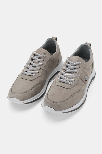 TUNAELLİ Men's Gray Nubuck Khaki Natural Leather Lace up Orthopedic Casual Shoes