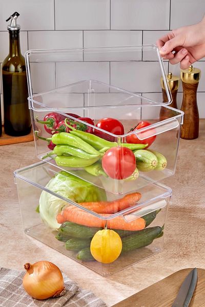EWs 3-Piece Covered Refrigerator Organizer & Refrigerator Organizer 6 Lt