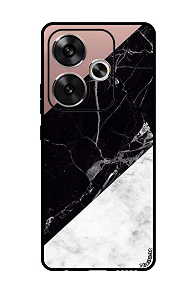 Theodor جراب واقٍ لهاتف Xiaomi Redmi Turbo 3، لون أبيض وأسود، سطح رخامي سادة