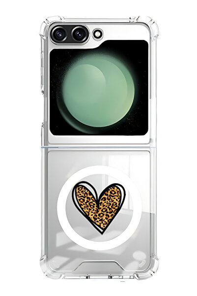 Theodor غلاف لهاتف Samsung Galaxy Z Flip 6 متوافق مع MagSafe، جراب مقاوم للصدمات بطبعة جلد النمر