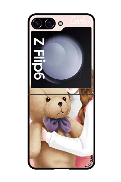 Theodor جراب حماية لهاتف سامسونج جالاكسي زد فليب 6، فتاة جميلة مع دب