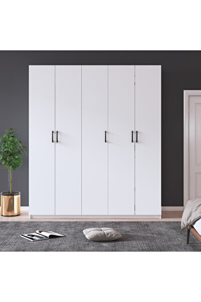asratrend Asra Trend MDF 5 Kapaklı Gardırop - 150×180×47cm, 5 Raflı Düzenleyici Çok Amaçlı Dolap, G-09
