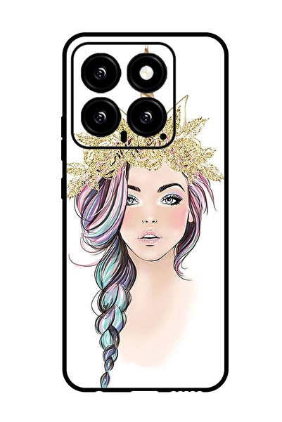 Theodor جراب واقٍ مضاد للخدش والصدمات لهاتف Xiaomi 14 بتصميم فتاة يونيكورن ذهبية