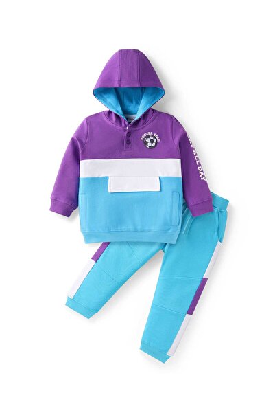 Babyhug Terry Knit Cut & Sew Embroidered Hooded T-Shirt & Lounge Pants Set wi...