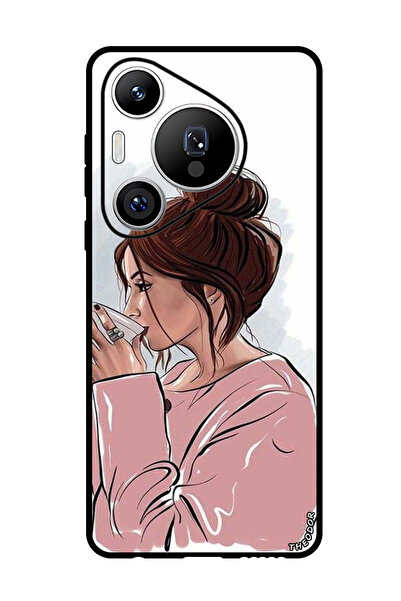 Theodor جراب حماية لهاتف هواوي بيورا 70 برو بلس فتاة تشرب القهوة 1