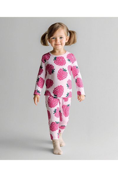 Bonfino 100% Cotton Knit Full Sleeves Co-ords T-Shit & Pant Set With Tropical Theme Print - Pink