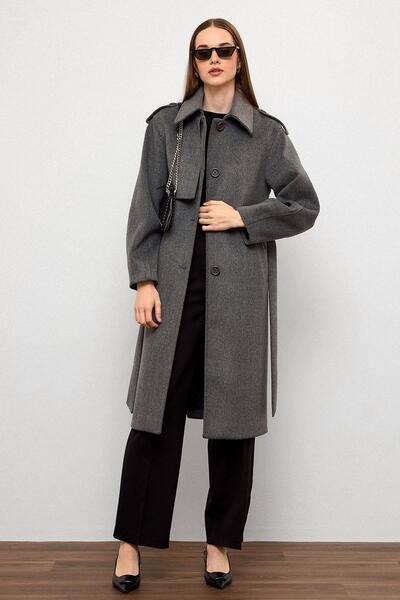 Olcay Shirt Collar Punto Stitching Detailed Premium Coat Gray 3125