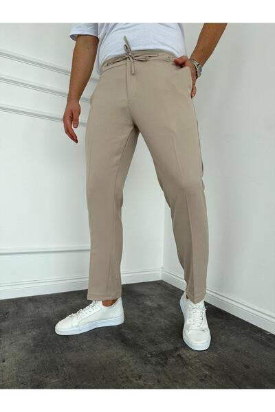 KağanKY Παντελόνι με κρεμ κορδόνι με ρυθμιζόμενο στρίφωμα στη μέση