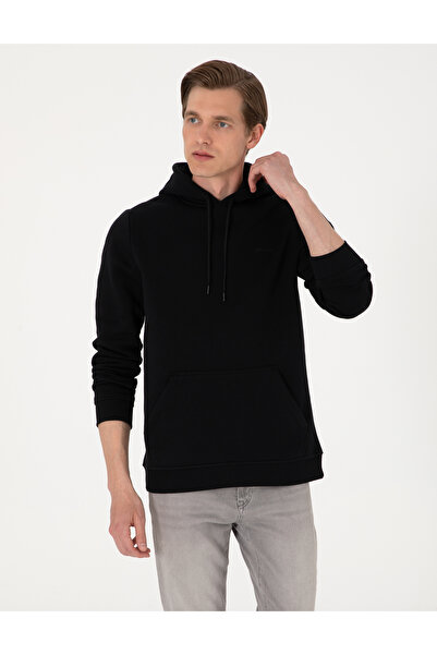 Pierre Cardin Siyah 2 İplik Regular Fit İçi Polarlı Kapüşonlu Basic Sweatshirt 50314055-VR046