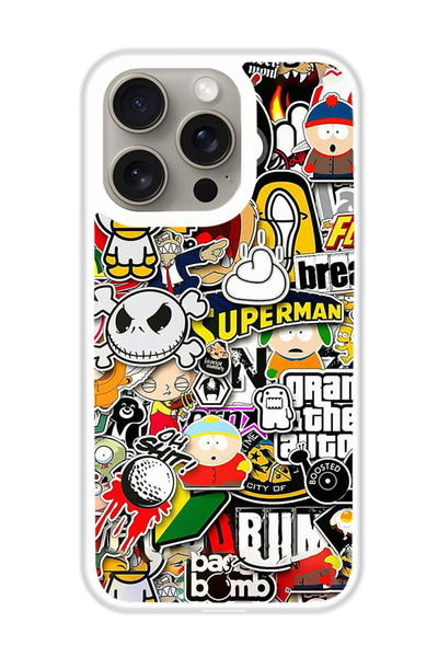 Theodor غطاء حماية لهاتف أبل آيفون 15 برو، علامات بطل خارق (مصد أبيض)