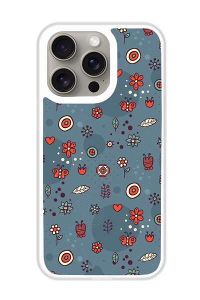 Theodor غطاء حماية لهاتف أبل آيفون 15 برو، أوراق وأزهار (مصد أبيض)