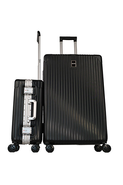 GROUND Charmed 2'li Alüminyum Alaşımlı Valiz Seti Büyük-Kabin - Siyah - 10741