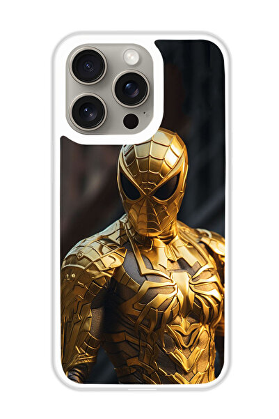 Theodor غطاء حماية لهاتف أبل آيفون 15 برو ماكس سبايدر مان ذهبي (مصد أبيض)