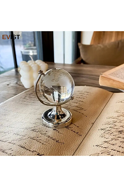 EVİST Dekoratif Şeffaf Küre Dünya Topu – Ayaklı Cam Küçük Masa Üstü Biblo ve Ofis Aksesuarı