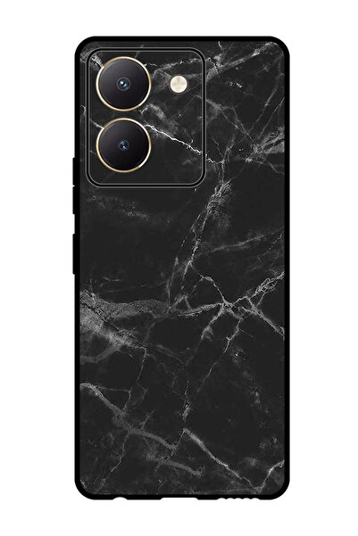 Theodor جراب واقٍ مضاد للخدش والصدمات لهاتف Vivo Y77t باللون الأسود الرخامي