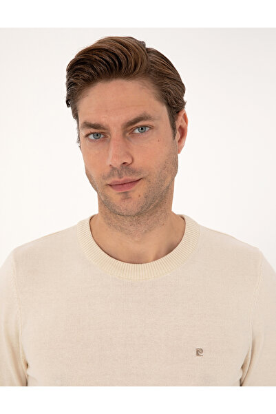 Pierre Cardin Bej Slim Fit Bisiklet Yaka Basic Triko Kazak 50314192-VR011