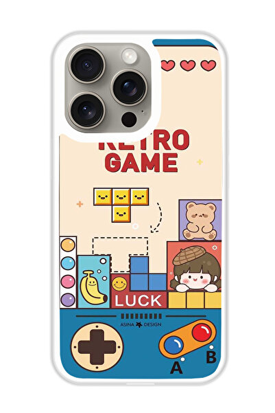 Theodor غطاء حماية لجهاز أبل آيفون 15 برو بألعاب ريترو (مصد أبيض)